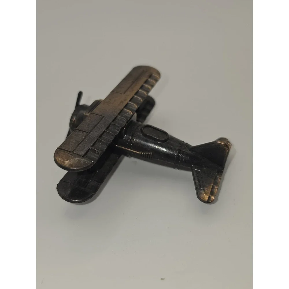 Vintage Antique Die Cast Metal Bi Plane Airplane Pencil Sharpener